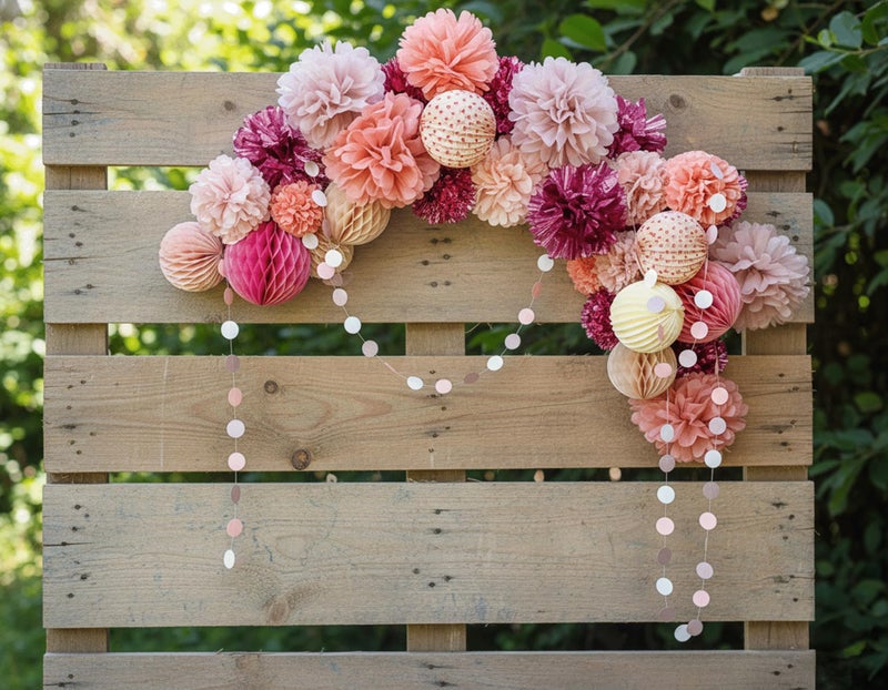 PapaKit Premium Paper Decoration Set - Pom Pom, Honeycomb and Accordion Lantern (Dusty Rose Bloom with Metallic Rose Gold) Birthday Party Baby Shower Bride to Be Engagement Wedding Events - Image 2